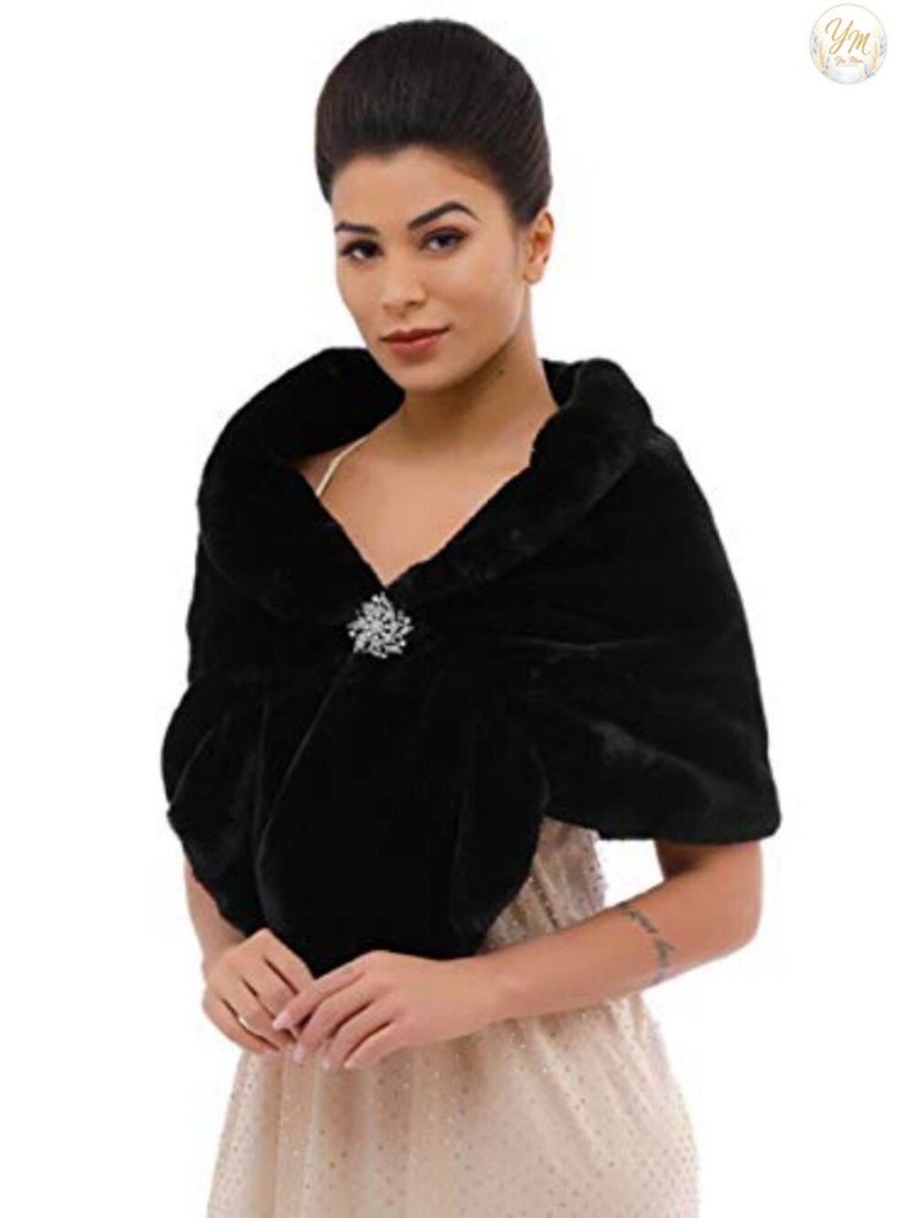 Faux Fur Wedding Shawl Wrap with Brooch for Bride Bridesmaids